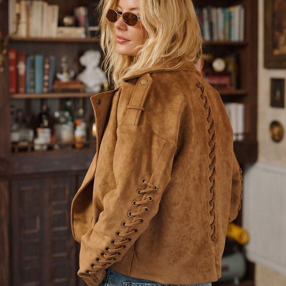 12th Tribe Camden Cognac Vegan Suede Jacket Size LL - Picture 1 of 3